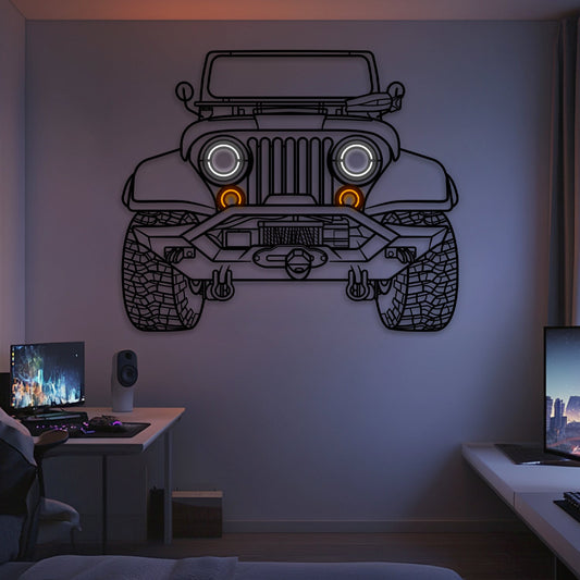 CJ7 Front View Metal Neon Car Wall Art