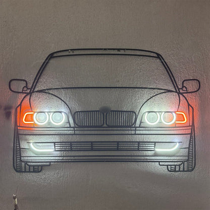 E38 Front View Metal Neon Car Wall Art