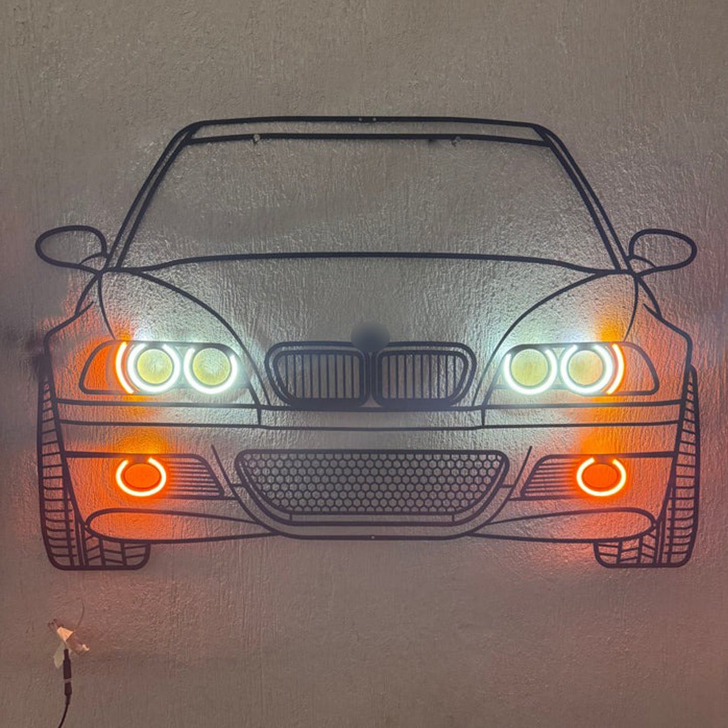 E46 Front View Metal Neon Car Wall Art