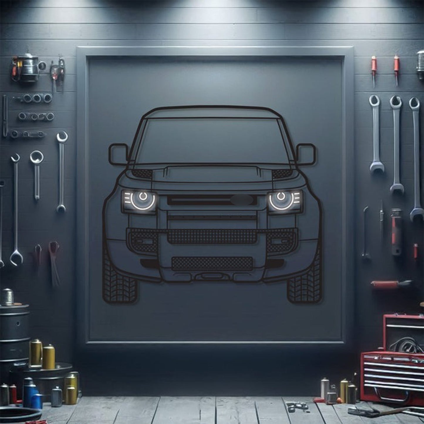 2020 Defender Front View Metal Neon Car Wall Art