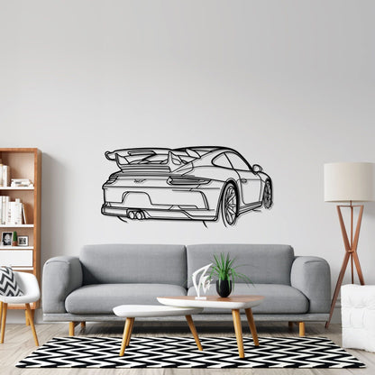 911 GT3 model 991 Back Angle Silhouette Metal Wall Art