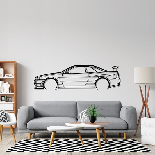 GT-R R34 Detailed Silhouette Metal Wall Art