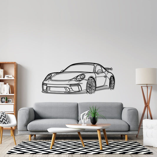 911 GT3 model 991 Front Angle Silhouette Metal Wall Art