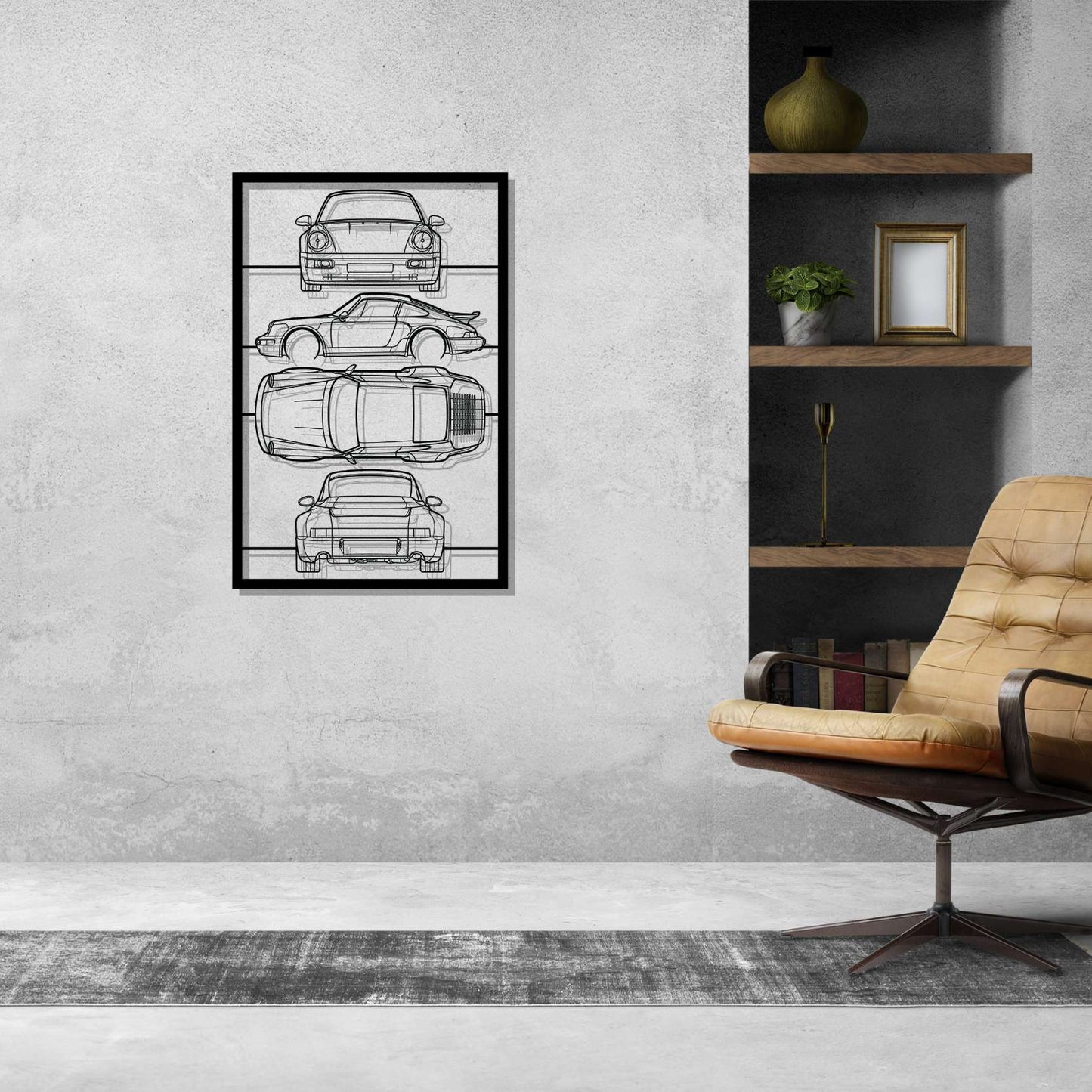 911 964 Turbo Frame Silhouette Metal Wall Art