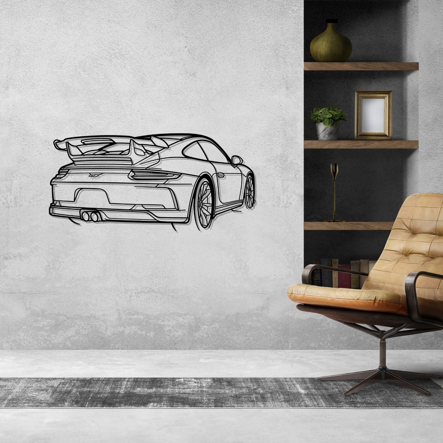 911 GT3 model 991 Back Angle Silhouette Metal Wall Art