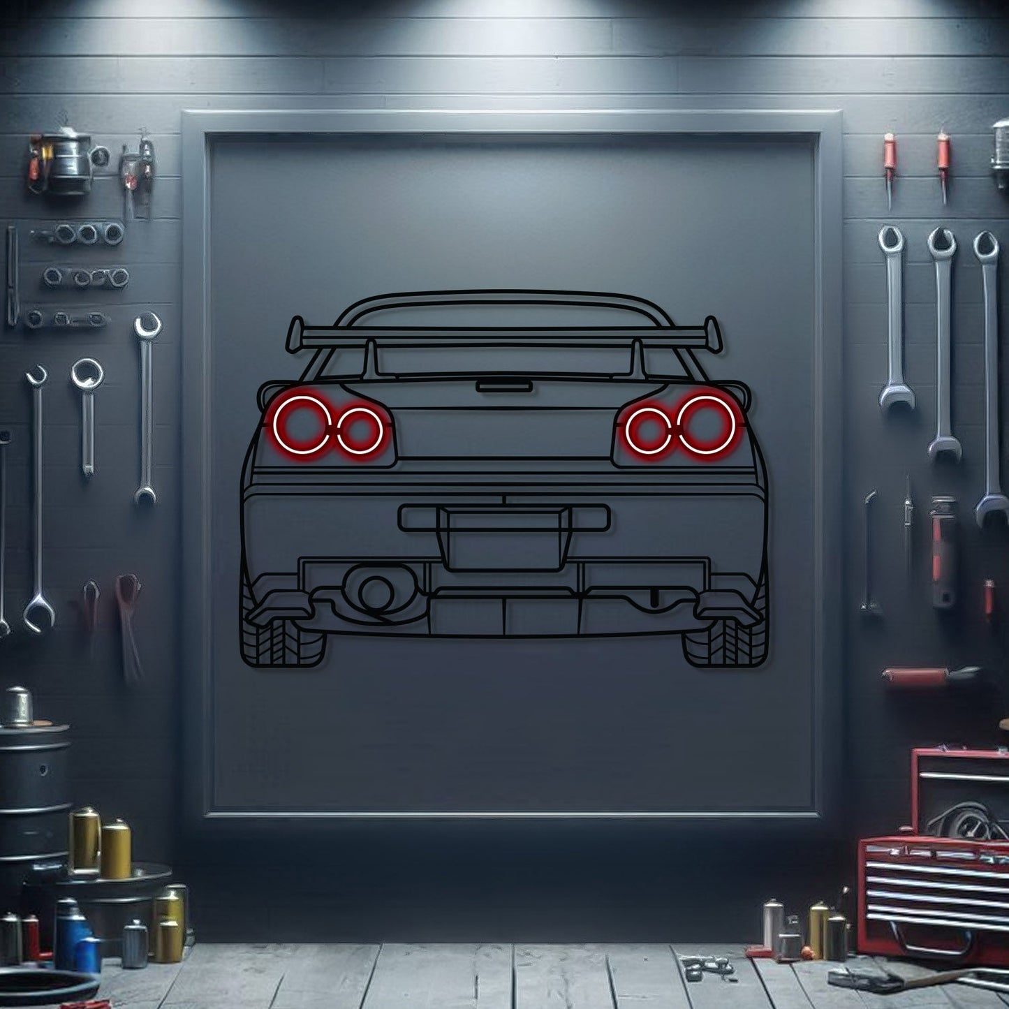 R34 Back View Metal Neon Car Wall Art