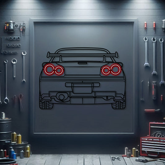 R34 Back View Metal Neon Car Wall Art