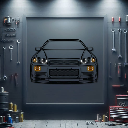 GTR R-34 Front View Metal Neon Car Wall Art