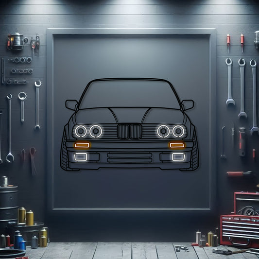 E30 Front View Metal Neon Car Wall Art