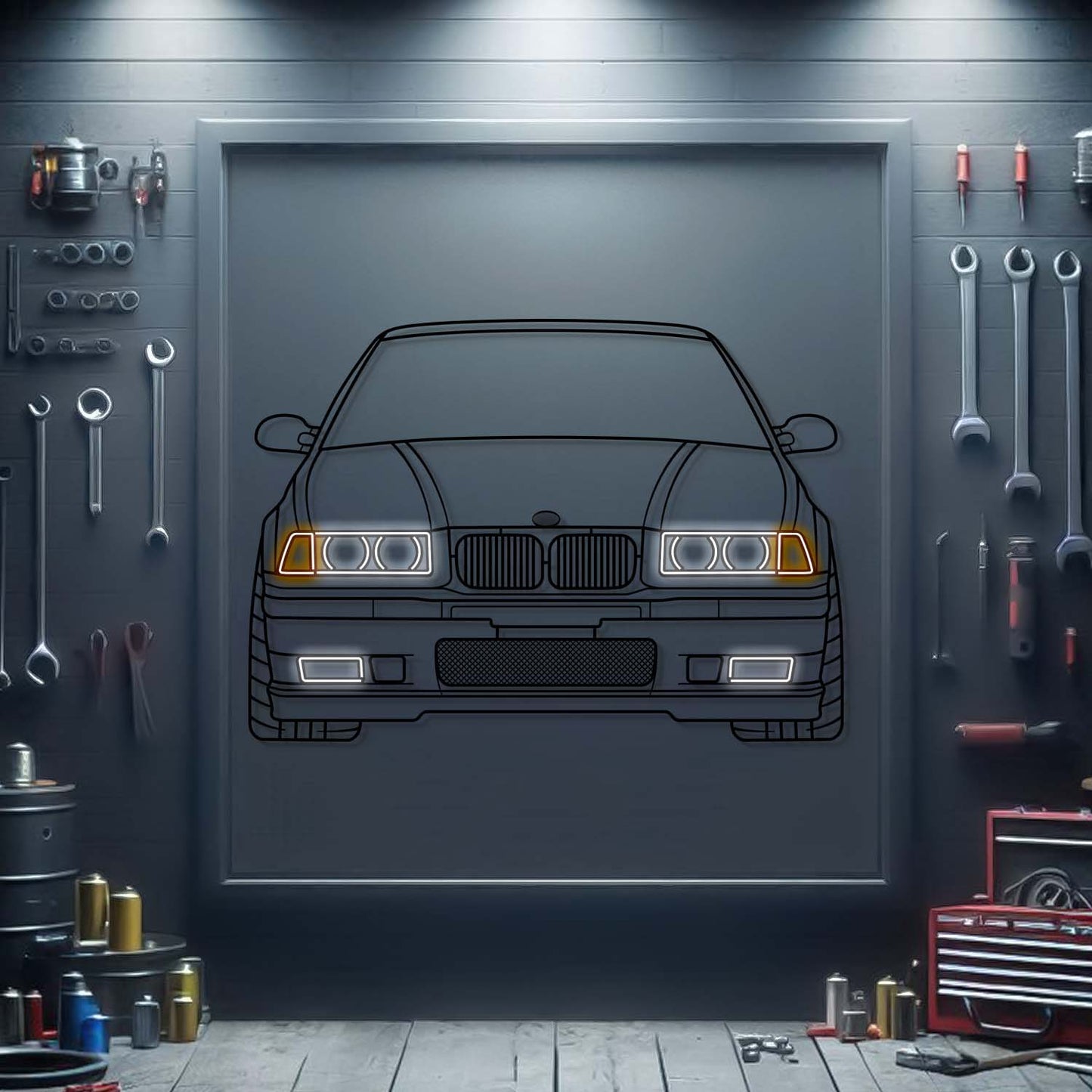 E36 M3 Front View Metal Neon Car Wall Art