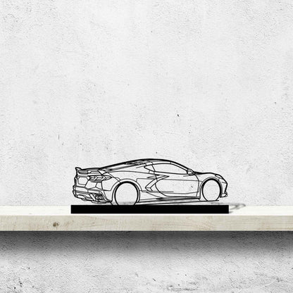 Corvette C8 Back Angle Silhouette Metal Art Stand