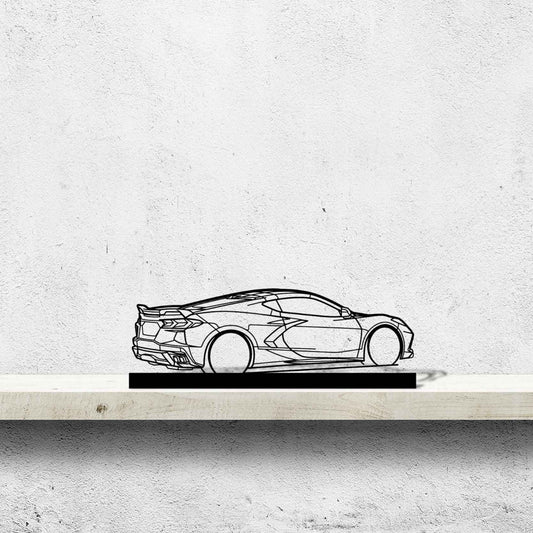 Corvette C8 Back Angle Silhouette Metal Art Stand