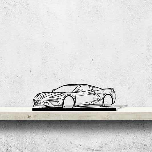 Corvette C8 Front Angle Silhouette Metal Art Stand