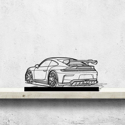 911 GT3 Model 992.2 Back Angle Silhouette Metal Art Stand