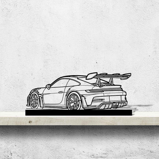 911 GT3 RS Model 992 Back Angle Silhouette Metal Art Stand